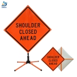 Roll Up Sign & Stand - 48 Inch Reflective Shoulder Closed Ahead Roll Up Traffic Sign
